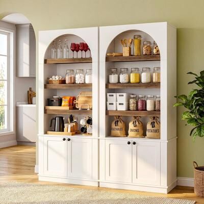 YUZHOU 71-Inch Bookcase with Doors, Arched Storage Cabinet
