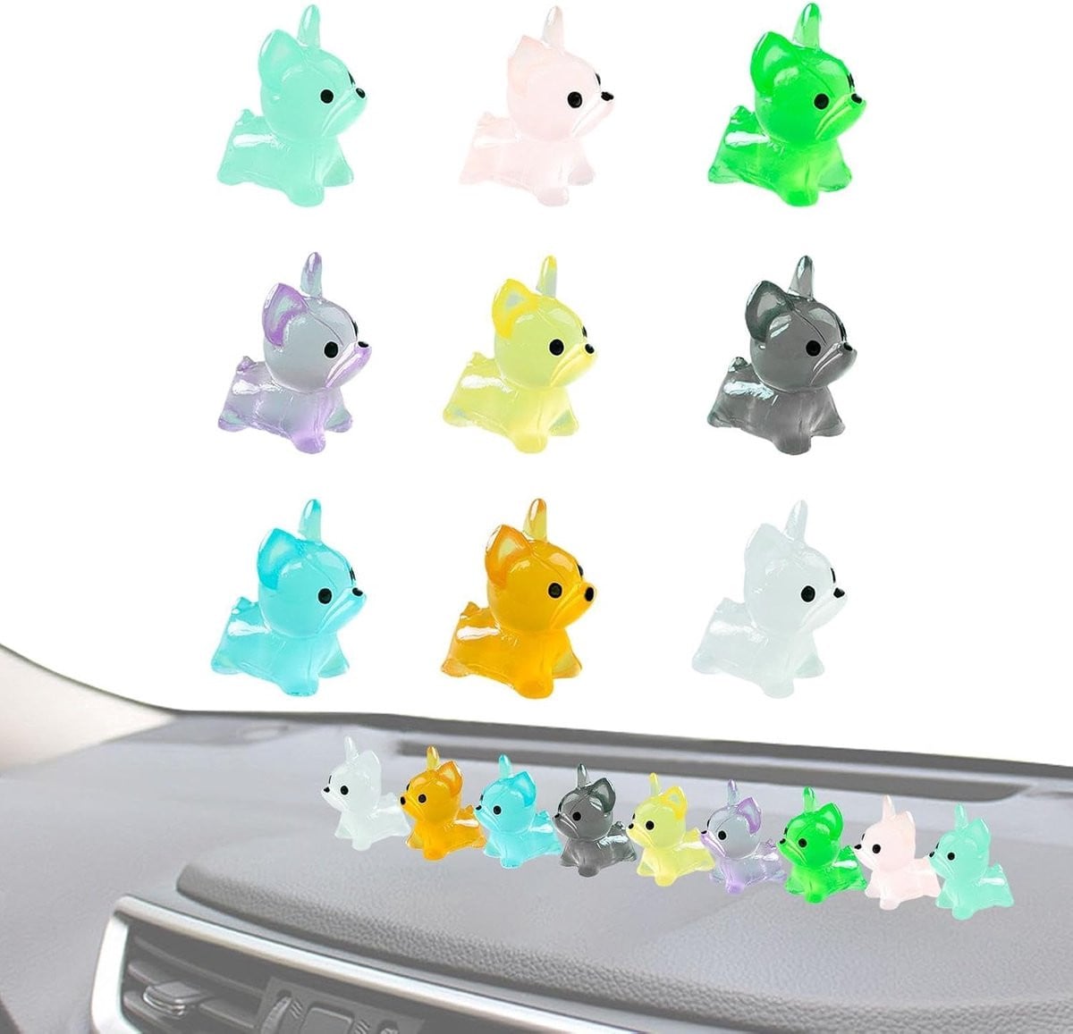 Set van 9 gloeiende miniatuur hondfiguren voor decoratie