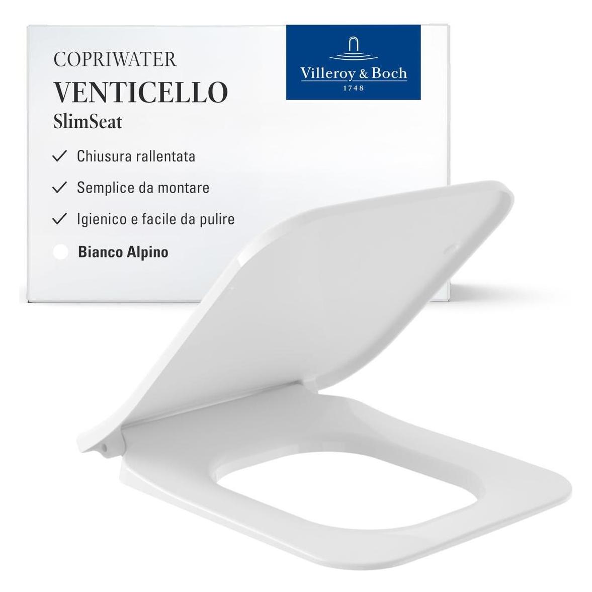 Villeroy & Boch Venticello WC-Sitz SlimSeat LINE, mit Absenkautomatik und abnehmbaren Sitz (9M80S101)