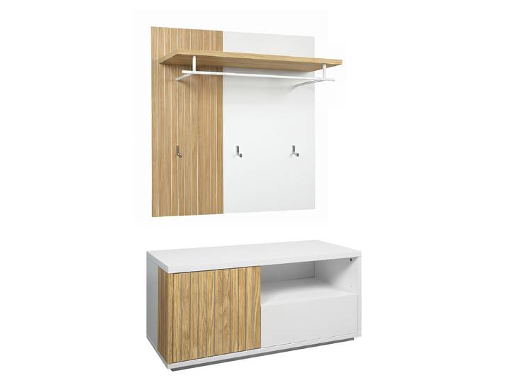 Garderobenset 2-teilig Paneel 90 x 140 x 40cm Weiß/Beige