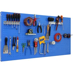 SimonRack Perforierte Metallplatte für Werkzeuge 1500x400 BLAU + 22 Haken + 3 Zubehör