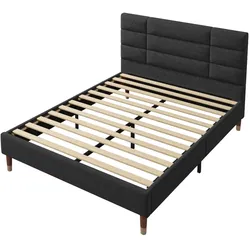 Polsterbett 140x200 mit Lattenrost Kopfteil Stauraum Leinenbezug 7-Zonen Orthopädisch ergonomisch stabil komfortabel klassisch schwarz