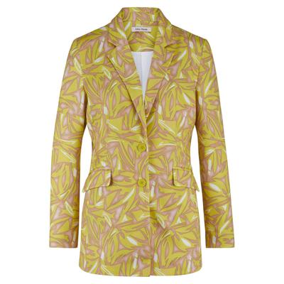 Jackenblazer ALBA MODA "Blazer Blazer mit grafischem Print", Damen, Gr. 36, grün (beige, limette), Obermaterial: 95% Polyester PES. 5% Elasthan EL., Modern, V-Ausschnitt, Blazer