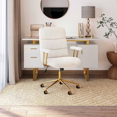 Kodotan sofa Textured Boucle Fabric Office Chair, Modern Height Adjustable Desk Chair with Padded Arms
