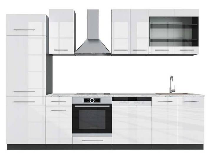 Cuisine Vicco Fame-Line Blanc brillant/Anthracite 300cm \, PT Marbre\, Model 42735