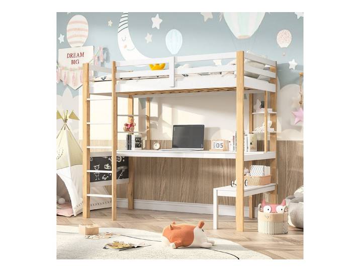 Furnishings Home Etagenbett Kinderbett Hochbett Stauraumbett (Rausfallschutz, geeignet für Jugendliche und Kinder), Holzbett 90x200 cm Mit Treppe, Absturzsicherung, Erholungsgebiet