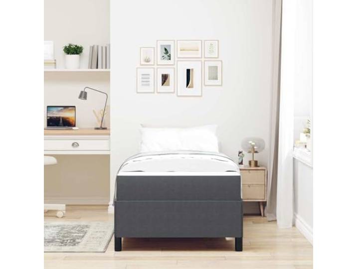 KTHLBRH Einzelbett 90 x 200 cm mit Matratze dunkelgrau Struktur aus Holz, atmungsaktiver Stoff, Taschenfedern, modernes Design