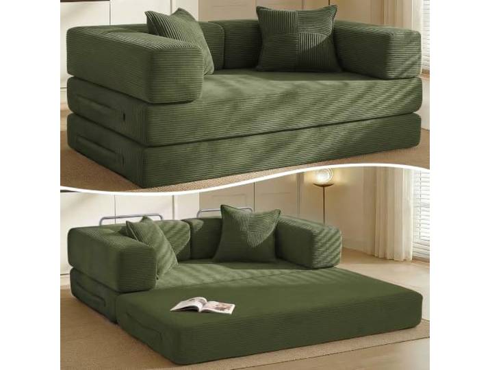 Dyonery Boneless Schlafsofa, 5-in-1 klappbares Cordsofa mit Schlaffunktion,Bequeme vielseitige Lounge,Compressed Sofa in Box,modularer Futon Couch für Wohnzimmer, Schlafzimmer, Grün