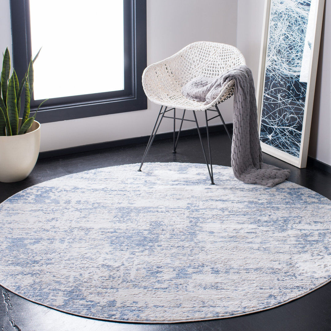 Ebern Designs Mikole Abstract Area Rug Ivory Round 201cm