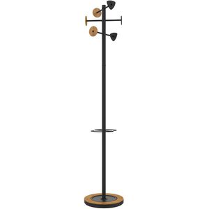 Unilux Garderobenständer Bora Bamboo, schwarz, mit 6 Haken, aus Metall, 178 x 34cm