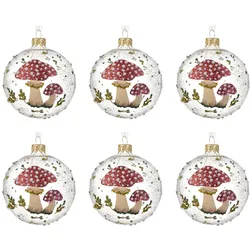 Christmas Decorations 6 Weihnachtskugeln 8cm Glas mit Pilz Motiv Christbaumkugeln Weihnachtsbaumkugeln Christbaumschmuck Weihnachtsbaumschmuck Deko klar transparent