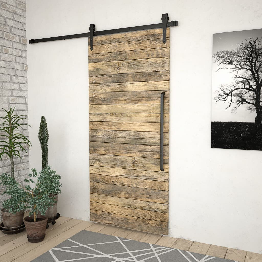 Brambly Cottage Brynne Sliding Door "SKIEN" Hardware Kit Steel Black Black 2cm L
