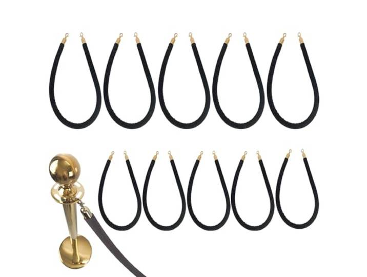 Luxuriöse Seilbarriere aus schwarzem Samt mit goldenen Haken – tragbare Warteschlangentrenner for Veranstaltungen,(10 Pack 140cm/55 in)