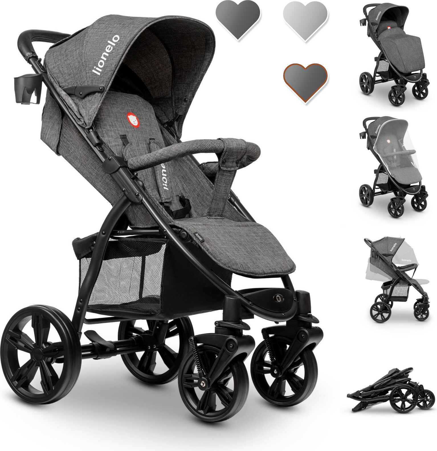 Lionelo Annet kinderwagen buggy met ligstand, donkergrijs