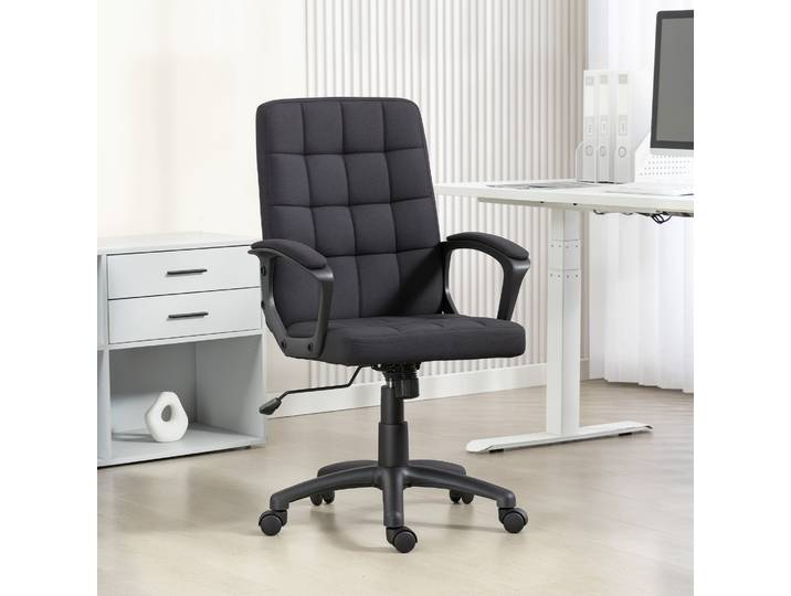 Vinsetto Chaise Bureau Pivotante Réglable Lin Noir