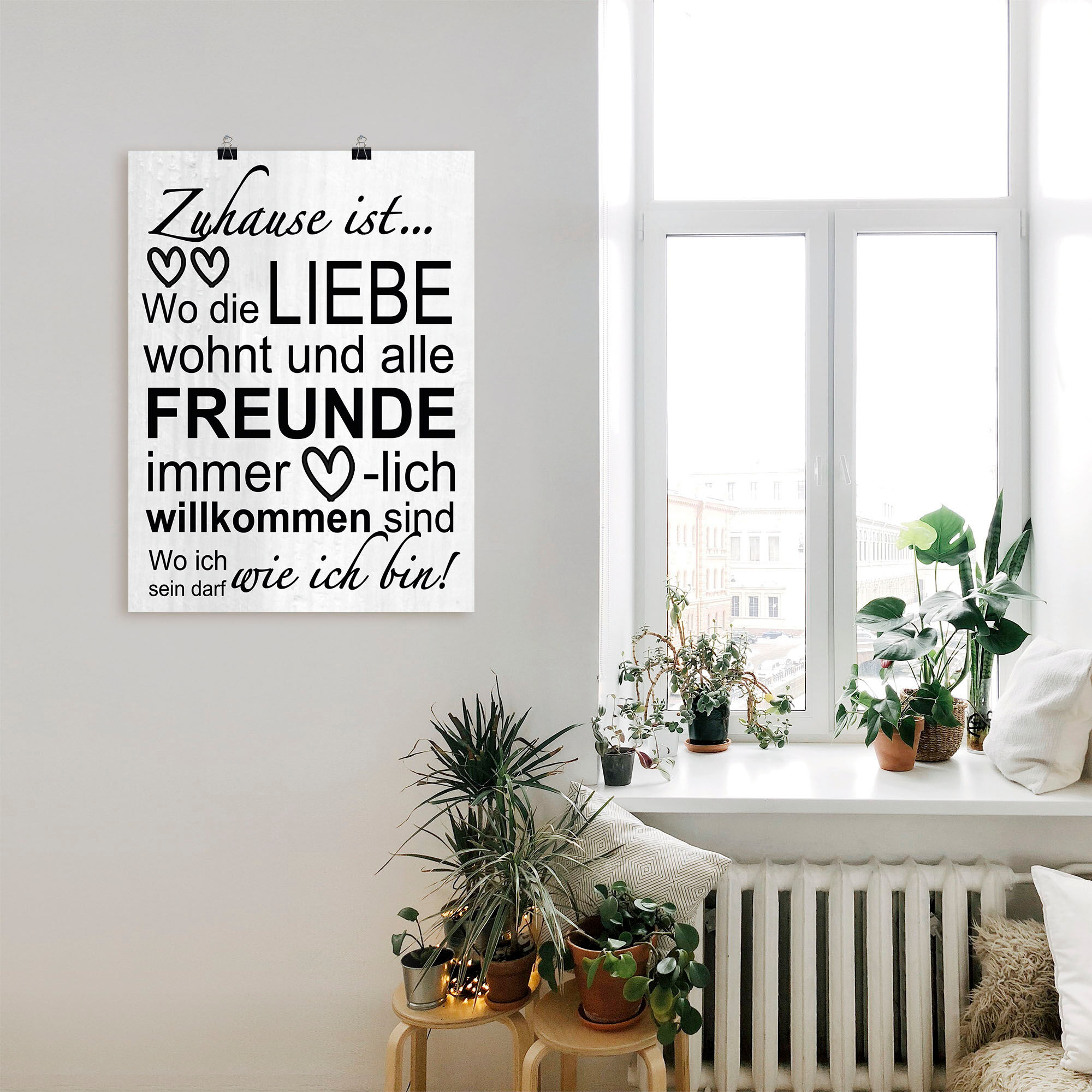 Artland "Wo die Liebe wohnt" Sprüche & Texte 1 Stk. tlg. als Leinwandbild, Poster in verschied. Grössen farbe bild(er): grau B/H/T: 60cm x 80cm, Poster Sprüche & Texte Hochformat, 1 Stk.