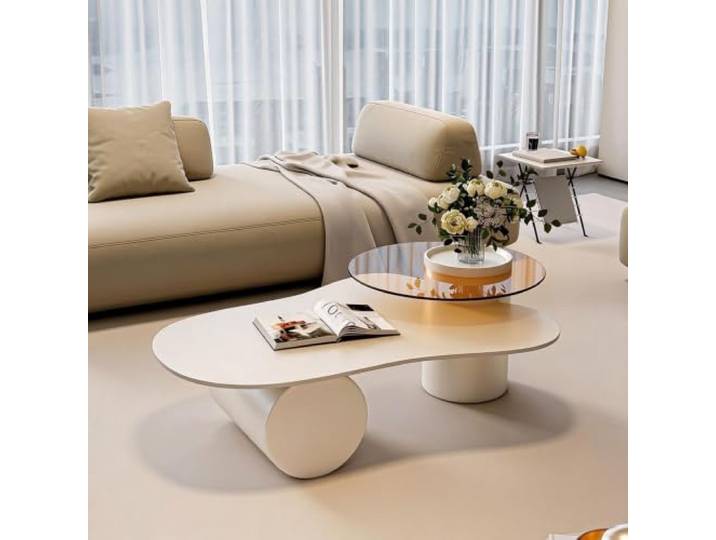 HLDJYLZS Couchtisch aus Sinterstein, Unregelmäßiges Wolkendesign mit Glas Sinterstein, Wolkenform, Unregelmäßiges Design, Glasplatte, Modern, Minimalistisch, Kleine Räume, Homeoffice