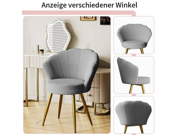 MIPAN. Fauteuil Gris - Chaise Coiffeuse Velours - Fauteuil Relax de Salon avec Pieds en Or - 42x40x80cm
