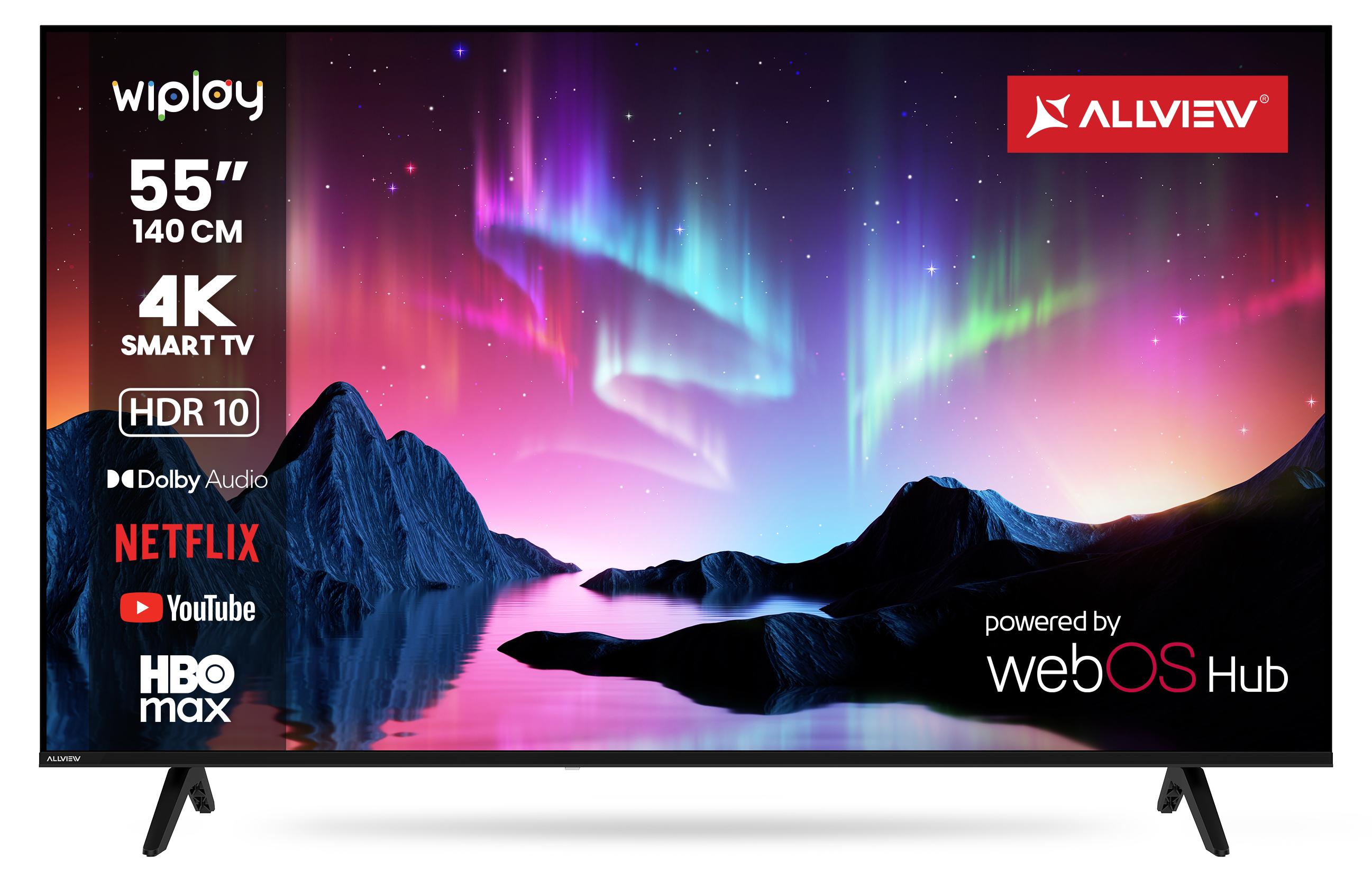ALLVIEW 55-Zoll 4K Smart-LED Fernseher 55WiPlay6301-U - HDR10, Dolby Audio, webOS Hub, WLAN & Bluetooth, Wandmontierbar (VESA 200×300)