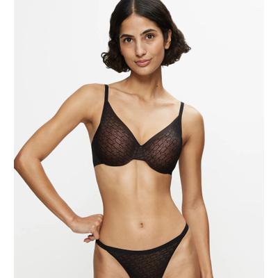 Halbschalen-BH TRIUMPH "Signature Sheer", Damen, Gr. 80, Cup E, schwarz, Tüll, Obermaterial: 44% Polyester, 29% Polyamid, 27% Elasthan, unifarben, BHs, Monogramm-Tüll, gepolsterte Cups, Spitzen-Details, weich, Tüll