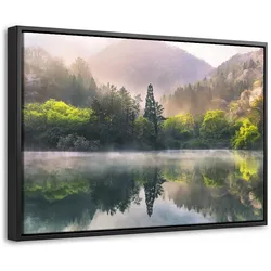 LEINWAND Bilder mit Rahmen - Natur - Bäume - Berge - See - Wasser - 60x40