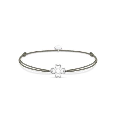 Armband THOMAS SABO "Little Secret Kleeblatt-Design", grau (silberfarben, grau), Armbänder, Damen, Nylon Silber 925 (recycelt), Nylon, Silber 925 (recycelt), Armband