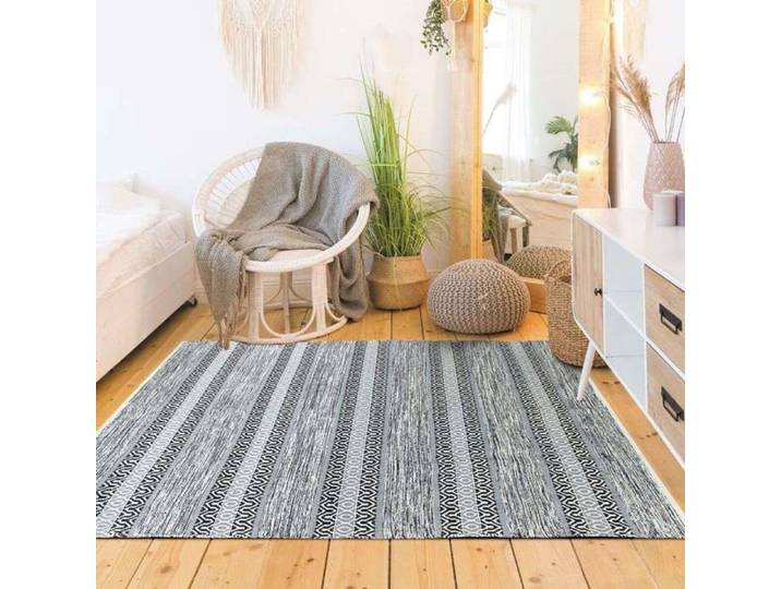 Tapis en coton esprit ethnique noir et blanc 120x170