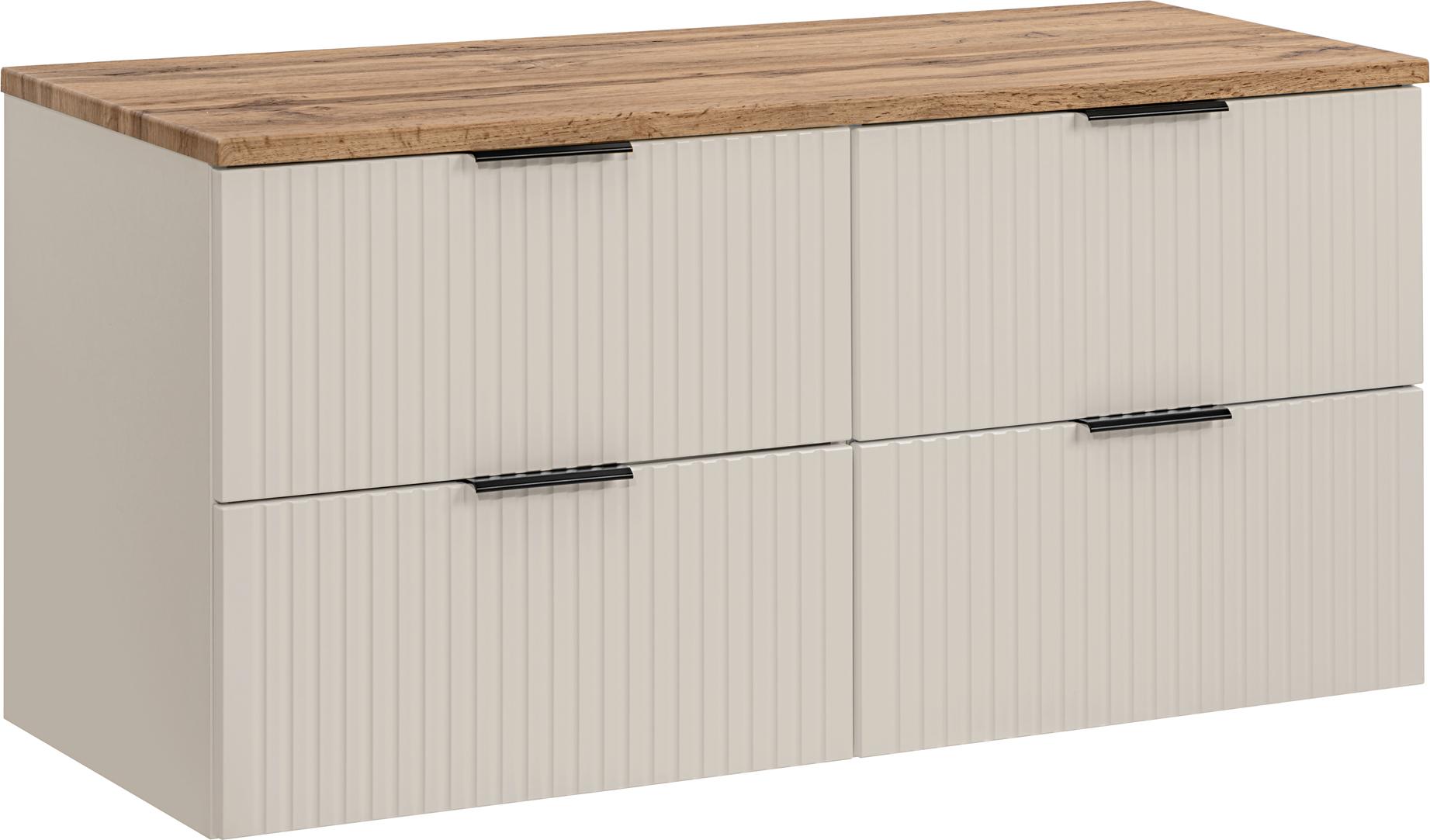 Badezimmerschrank 120 Cm Mit Arbeitsplatte Aus Mattem Kaschmir-Eiche Wotan