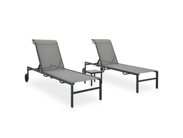 Lot de 2 Chaises Longues avec Table Bain de Soleil Transat de Terrasse Siège de Jardin Patio Extérieur Textilène 316828