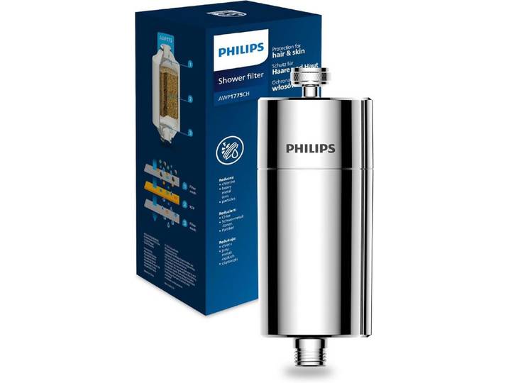 Philips Kalk- und Wasserfilter Water Inline-Duschfilter mit 1 Ersatzkartusche - 50.000 L Kapazität, Zubehör für AWP175, reduziert Chlor um bis zu 99%, passend für Standardschläuche armaturen