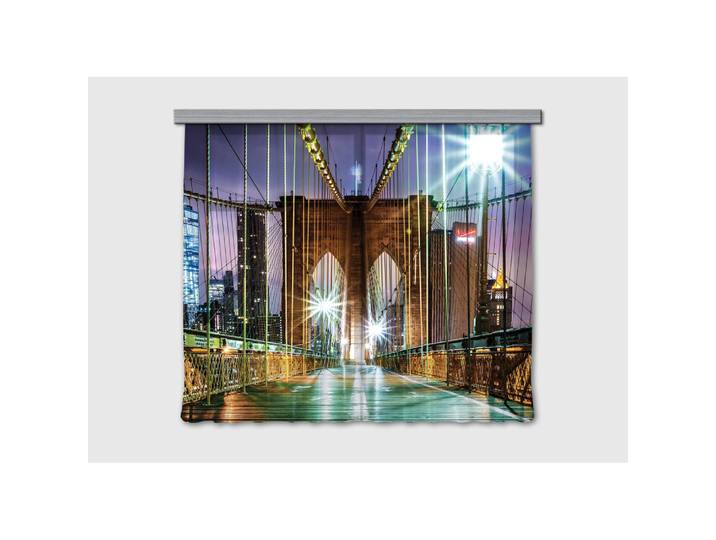 Ag Art - New York\, Rideau Imprimés Pont De Brooklyn Illuminé Et Multicolore 180x160 Cm\, 2 Pièces