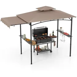 Helloshop26 - Grillpavillon 318 x 153 x 250 cm mit seitlicher Markise Schattenbereich und Stauraum ästhetisch gestaltetes Polyester 20_0014397