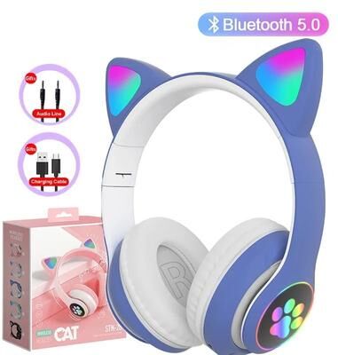 Uplifted Goods LED Cat Ear Wireless Headphones With Microphone blue
