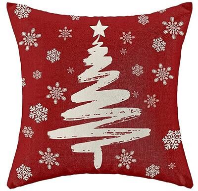 Daily Deals Depot Red Christmas Pillowcase, Farmhouse Snowflake Pillow Cover, Christmas Linen Cushion, Sofa Home Decoration style 3 45x45cm