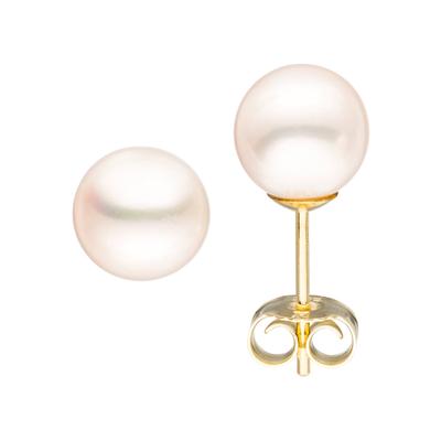 Paar Ohrstecker JOBO, gold (gelbgold 333), Ohrringe, Damen, 7,5mm, Gelbgold 333 Perlen, Gelbgold 333, Perlen, 333 Gold mit Süßwasser-Zuchtperlen 7,5 mm