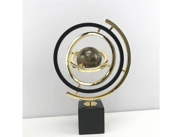 Décoration Abstraite Moderne Globe Doré Support Métal Or et Noir pour Marbre Déco Intérieure .