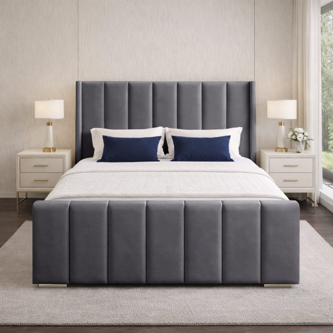 Canora Grey Premium Luxury Wingback Panel Bed Frame Grey Single (3')