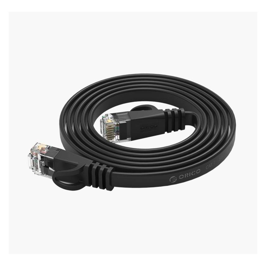 Orico Kabel sieciowy Ethernet PUG-C7B CAT7 10Gbps RJ45 internetowy LAN płaski 8 m - czarny (F/FTP, CAT7, 8 m) (ORICO-PUG-C7B-80-BK-EP-HU)
