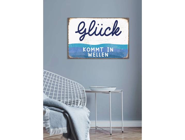 Metallbild QUEENCE Glück kommt in Welle , grau (farbe bild(er): grau), B:30cm H:20cm, Metall, Stahl, Bilder, Metallbild, Stahlschilder