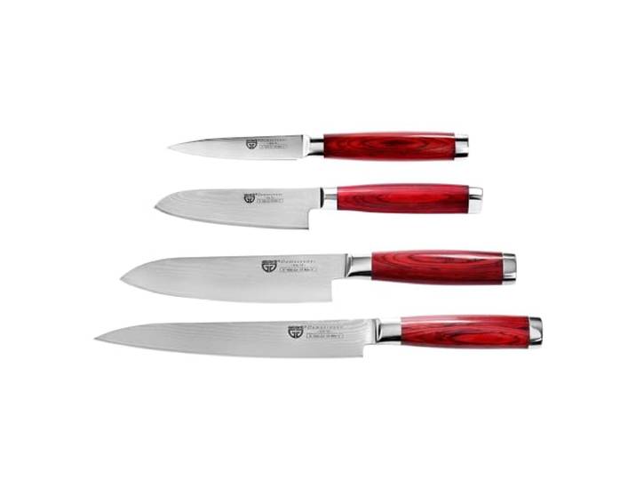 GRÄWE 4-teiliges Damastmesser-Set Pakkawood, Profi Küchenmesser: Allzweckmesser, Santokumesser, Chefmesser & Filetiermesser, Scharfe Klingen, 66-Lagen Damaststahl, ergonomische Griffe, Geschenkbox