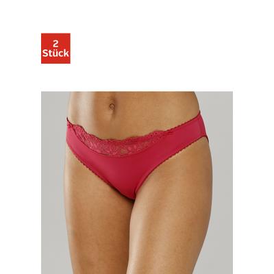 Slip NUANCE BY LASCANA "mit Spitzeneinsatz vorne", Damen, Gr. 36/38, rot (2xrot), Microfaser, Obermaterial: 85% Polyamid, 15% Elasthan, körpernah, Unterhosen Slip, als Dessous-Set kombinierbar, Dessous