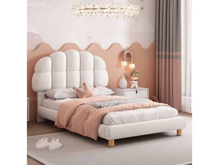 Lit enfant 90x200 cm - Lit simple 90x200 cm - Tête de lit réglable en hauteur - Sans matelas - Blanc
