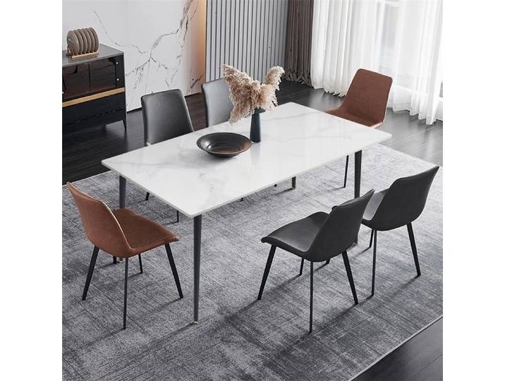 Table à Manger Marbre Grande Table de Cuisine 6 Personnes Rectangulaire 120x70cm Meuble pour Salle à Manger Blanc