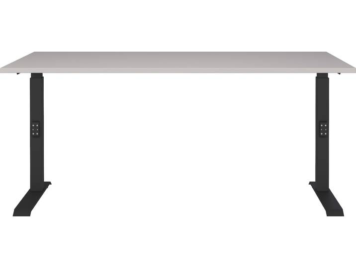 Schreibtisch GERMANIA Downey, mechanisch höhenverstellbar , beige (kaschmir, schwarz, schwarz, kaschmir), B:160cm H:91cm T:80cm, Tische, Schreibtisch, Höhe 68-91cm, mechanisch höheneinstellbar, Metallfuss, Made in Germany
