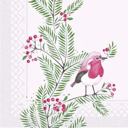 Tissue Serviette Jesse, 40x40 cm, 100 Stück - Mank - Ilex-Zweige Vogel Weihnachtsserviette