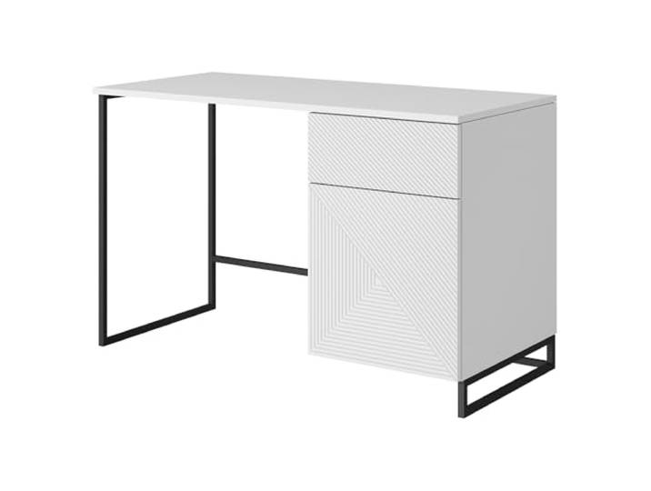 Lomadox Büro Jugendzimmer Schreibtisch Homeoffice mit 120 cm Breite in weiß matt mit schwarzem Metallgestell, 1 Schublade und 1 Tür, gerillte Front, grifflos, Push-to-Open