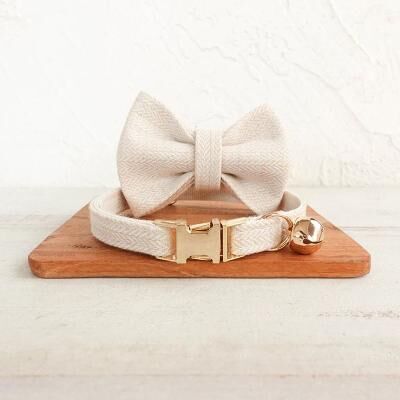 Uplifted Finds Customized Velvet Pet ID Collar With Bowknot & Bell white Collar Bow s