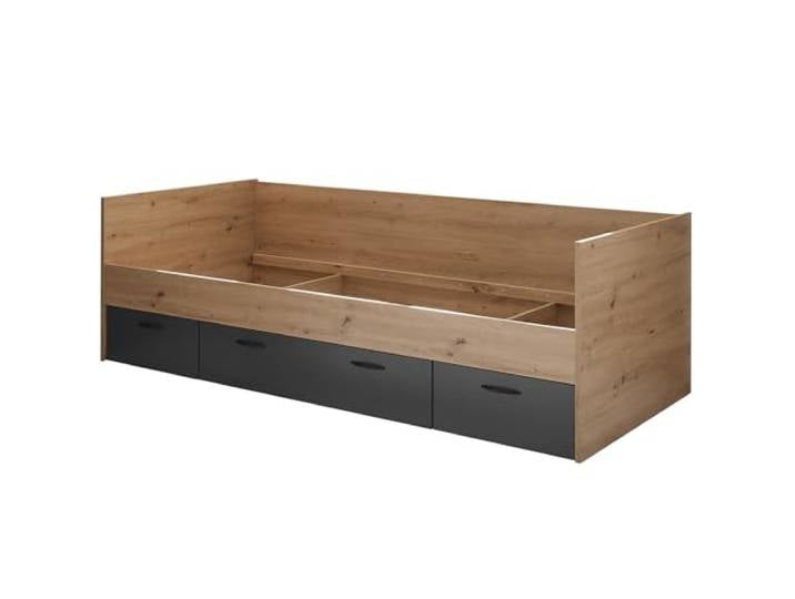 Lomadox Kojenbett 90x200 cm in Eiche mit Graphit, 3 Schubladen Bett Jugendbett Einzelbett Jugendzimmer Schlafzimmer Holzoptik modern