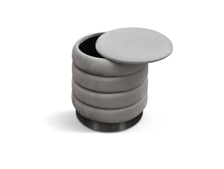 Pouf de rangement en tissu velours gris