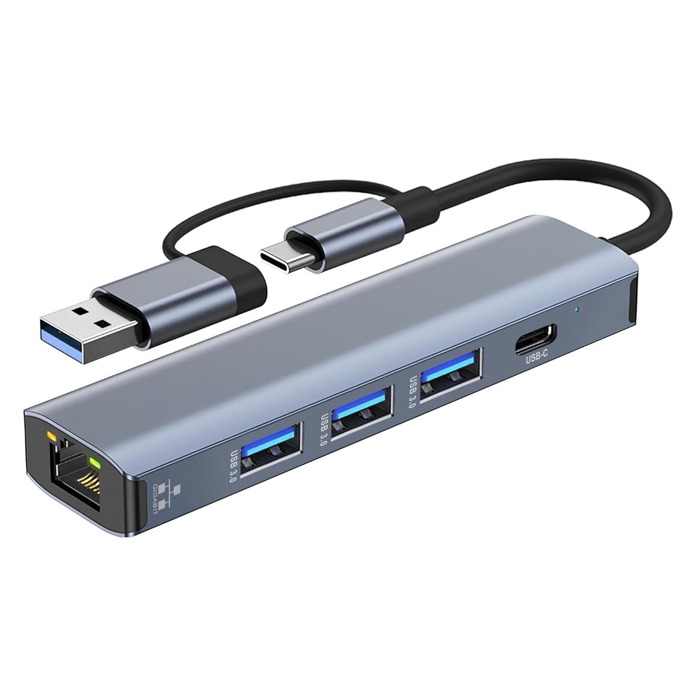 PowerGuard 5-in-1 USB-C & USB-A Hub mit Gigabit Ethernet Adapter (USB-A, USB-C, 5 Ports) (00036246)